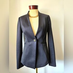 TED BAKER Black Collarless Blazer With Gorgeous Yellow Floral Interior. Size 2-4